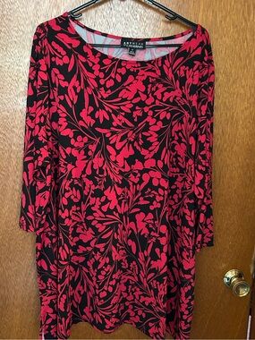 Catherines Black Tunic with Red Botanical Print